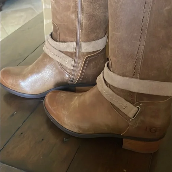UGG Darcie Brown Leather Knee-High Riding Boots. Size 7. - Picture 2 of 6